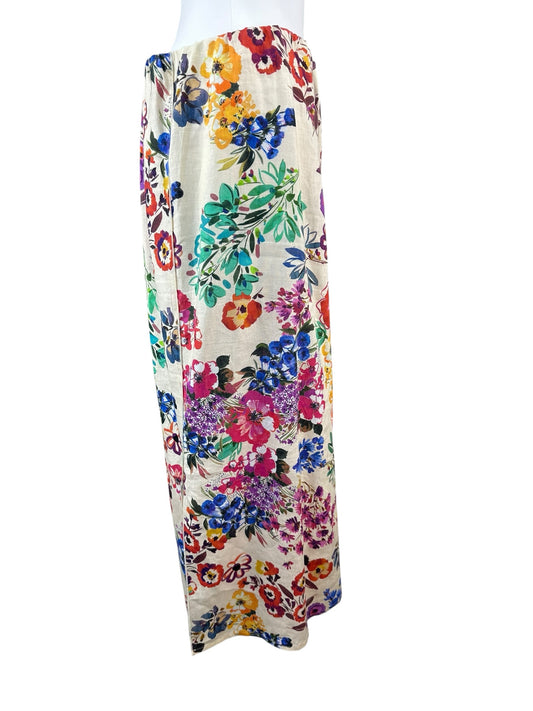 Johnny Was 100% Linen Floral Maxi Skirt Size M