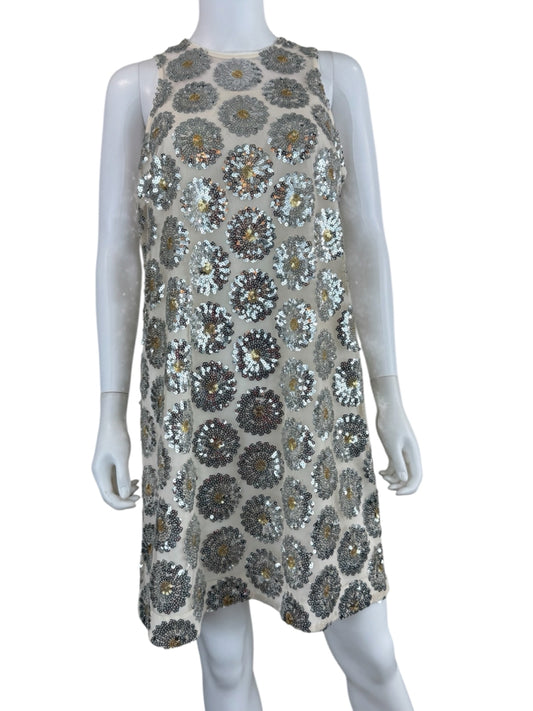 TRINA TURK NWT Cream Sequined Johana Shift Dress Size M