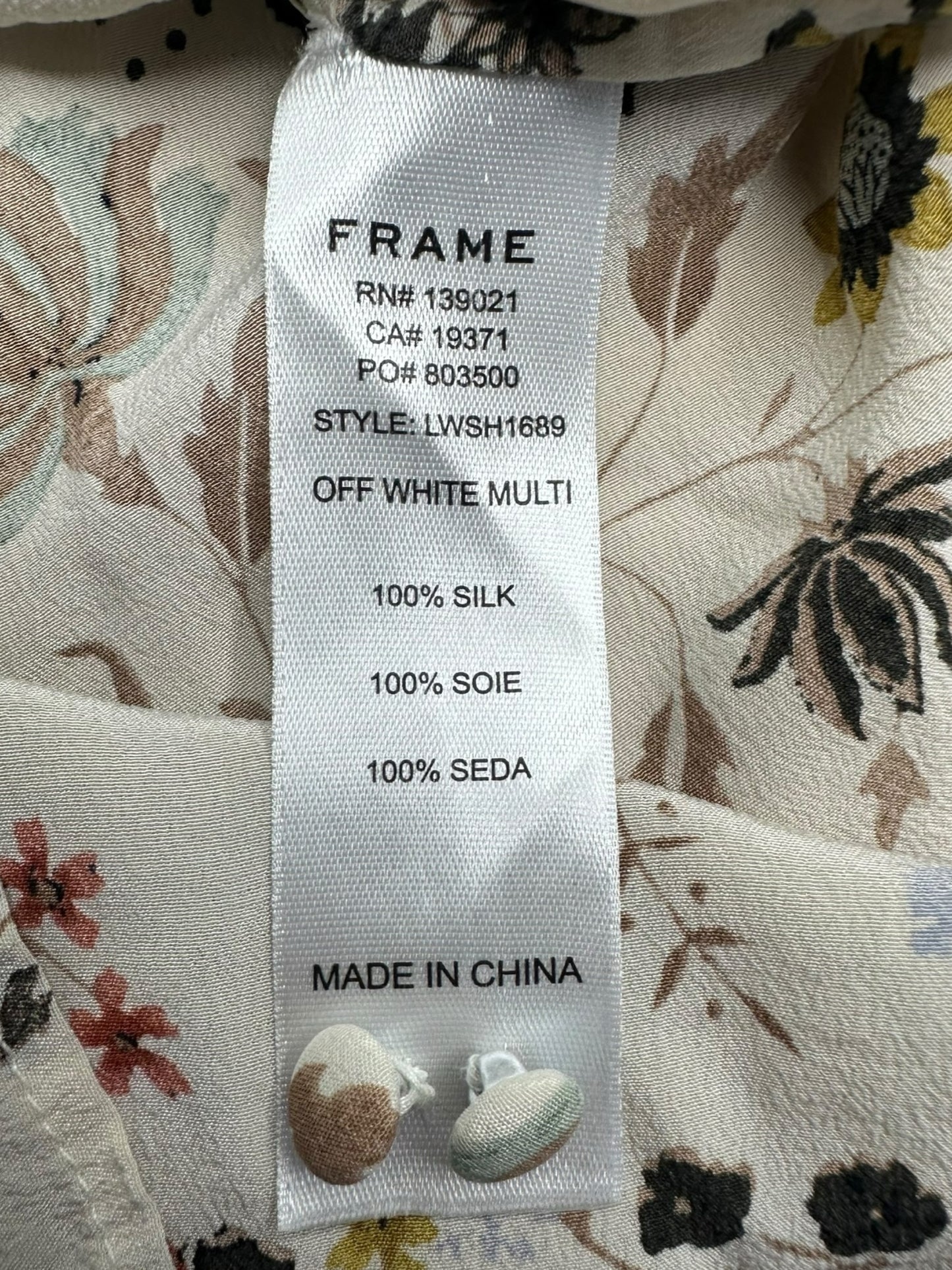 FRAME Cream Silk Floral Print Blouse Size S