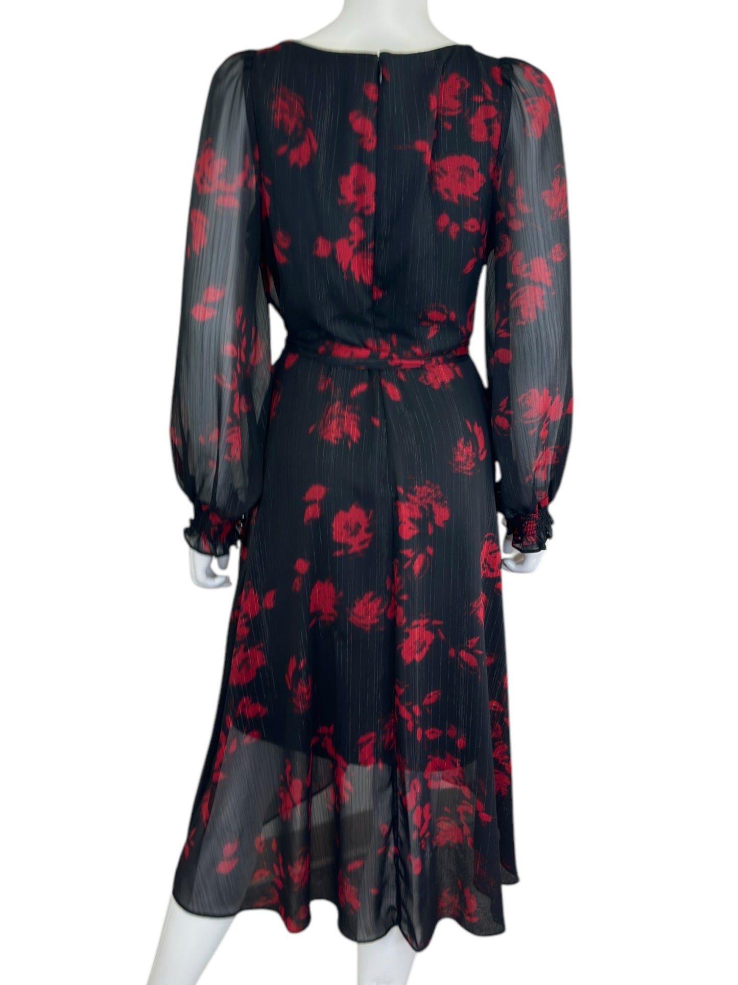 DKNY Black Floral Midi dress Size 8