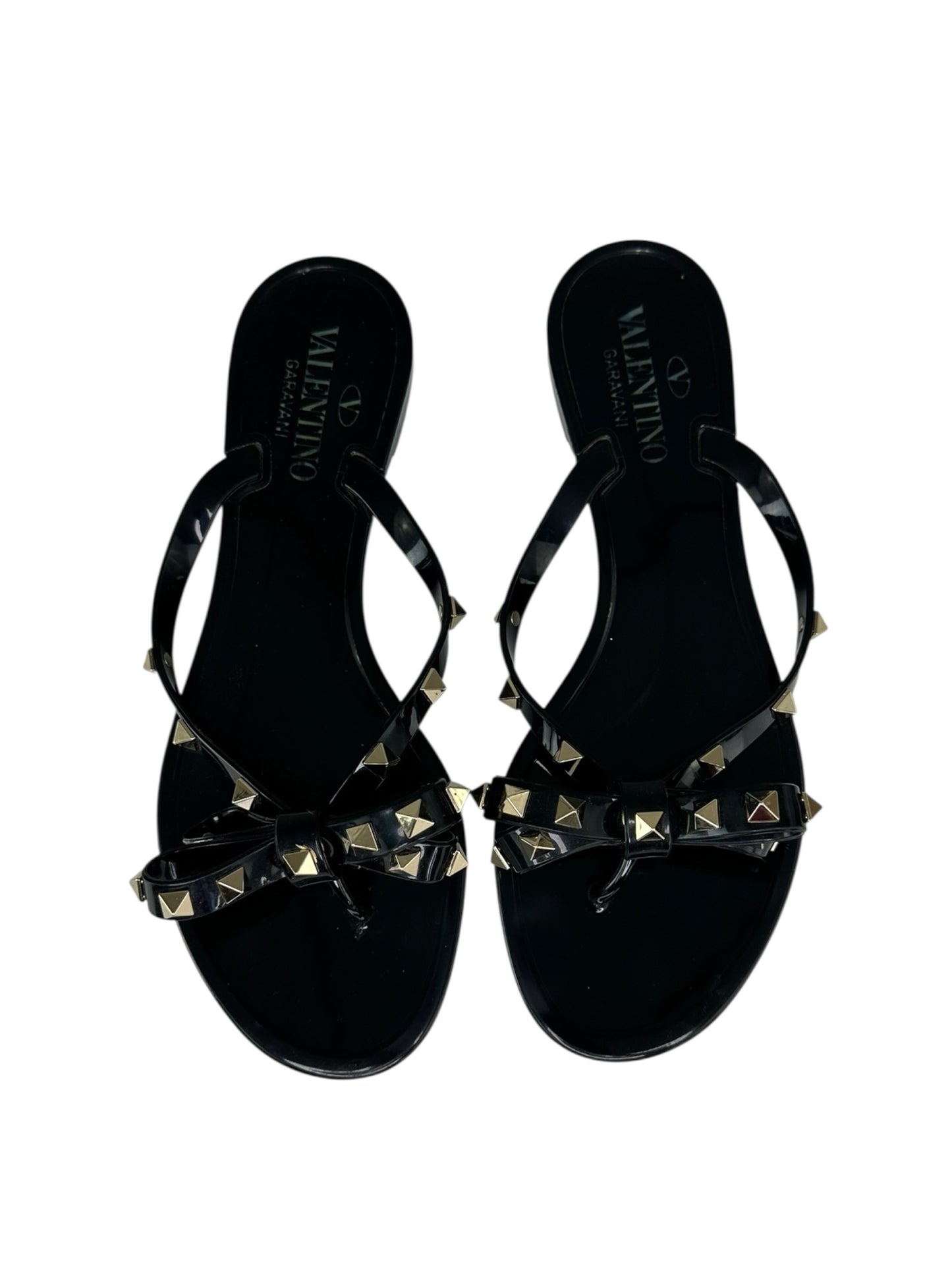 VALENTINO Black Rockstud Rubber Slipper Size 38