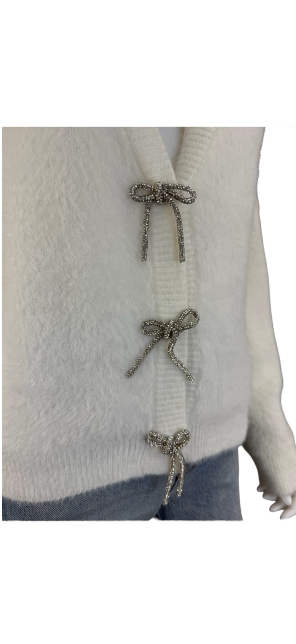 Sadie & Sage NWT White Porcelain Rhinestone Bow Cardigan Size XS