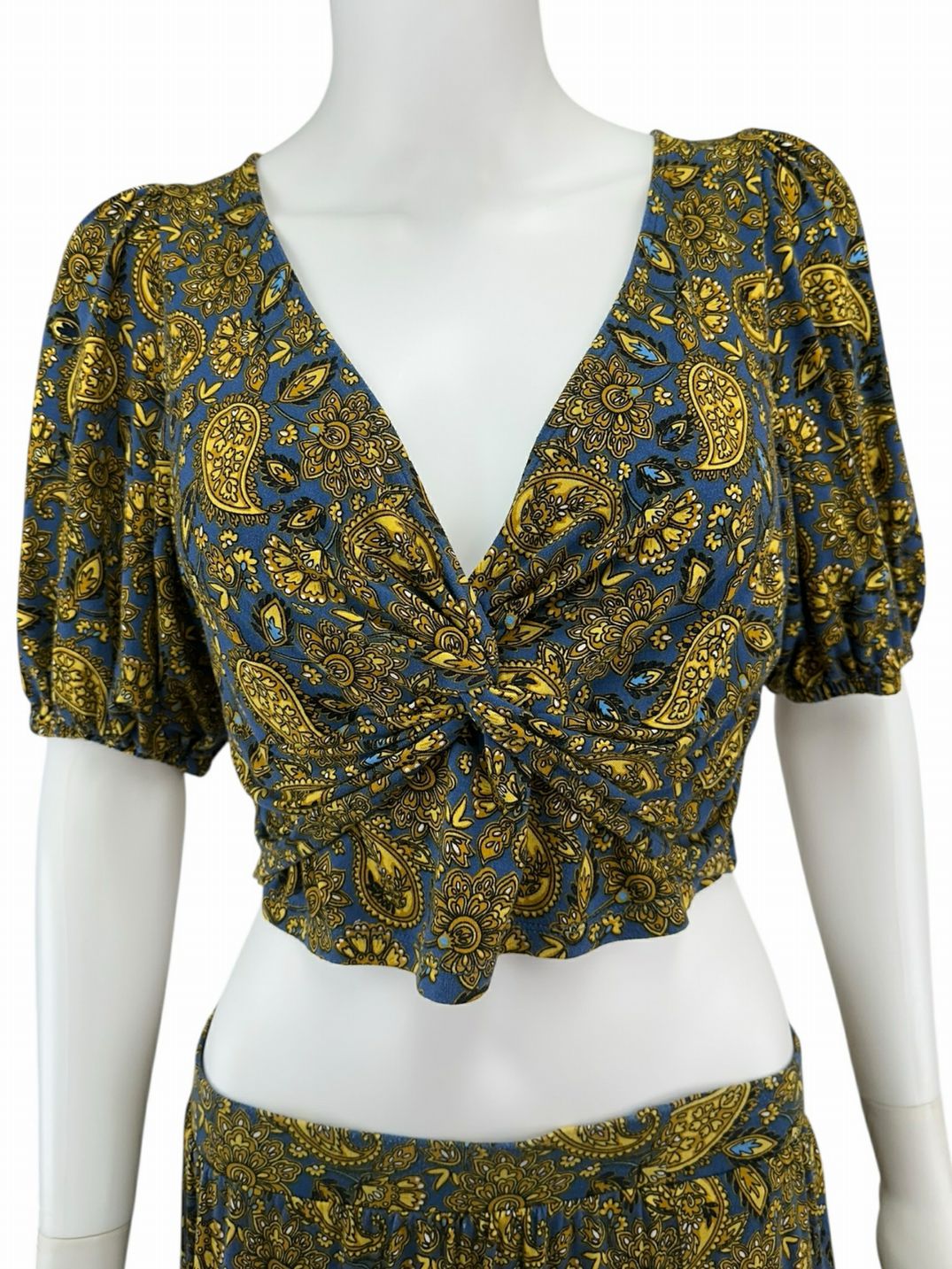 boden Blue Paisley Knot Detail Jersey Knit 2-piece Skirt Set Size 10