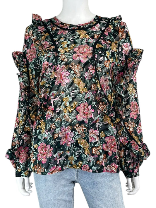 TOPSHOP NWT Teal Floral Ruffle Blouse Size 8