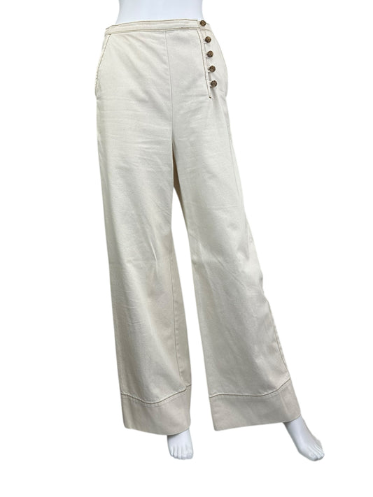 Tory Burch Cream Twill High Waisted Wide Leg Pants Size 6