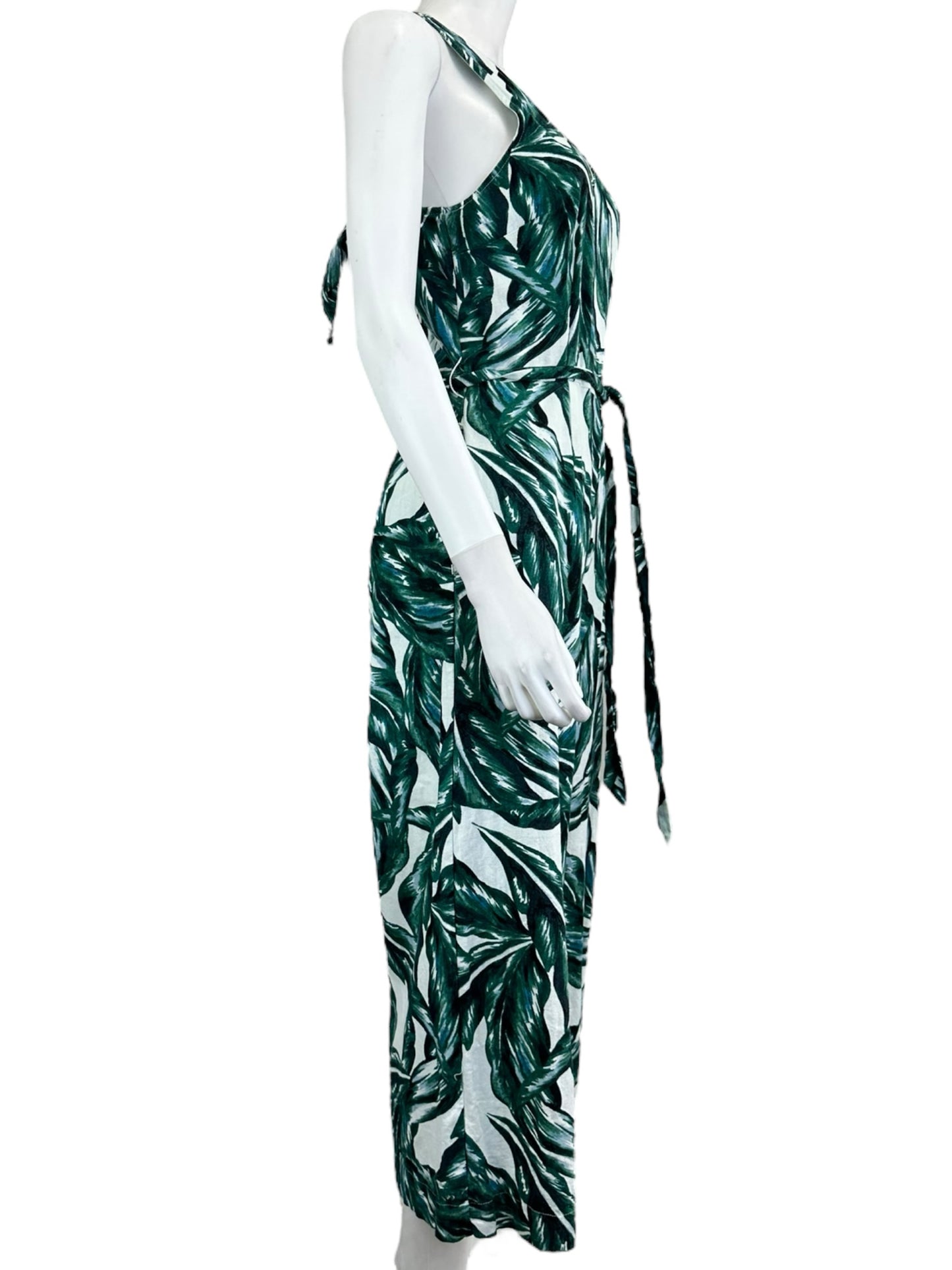 WHO WHAT WEAR Green Floral Leaf Jumpsuit Size S