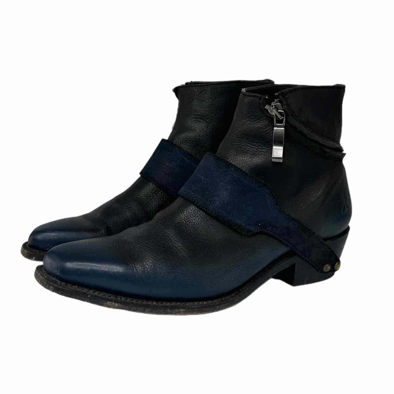John Fluevog Navy Leather Booties Size 8