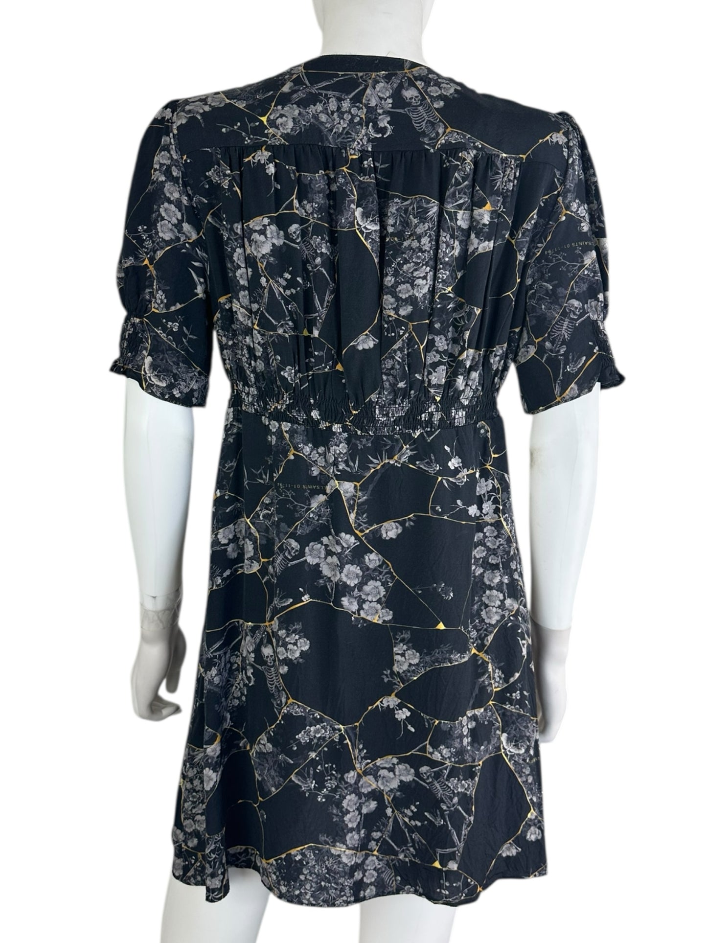 all saints Black floral and Skeleton Mini Dress Size 8