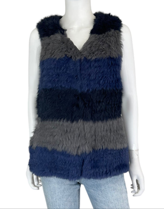ETCETERA Blue Rabbit Fur Vest Size 8