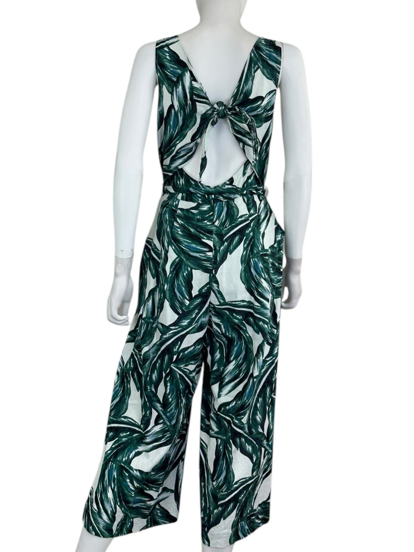 WHO WHAT WEAR Green Floral Leaf Jumpsuit Size S