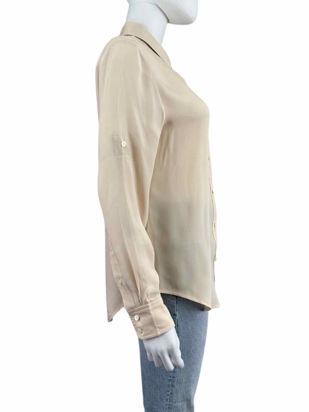 Broadway & Broome Tan 100% Silk Button-down Size S