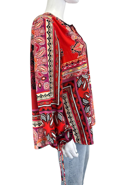 Chicos NWT Red Patched Paisley Print Blouse Size L