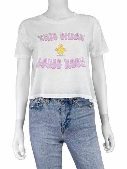 KOCH White Graphic Front Knit Top Size S