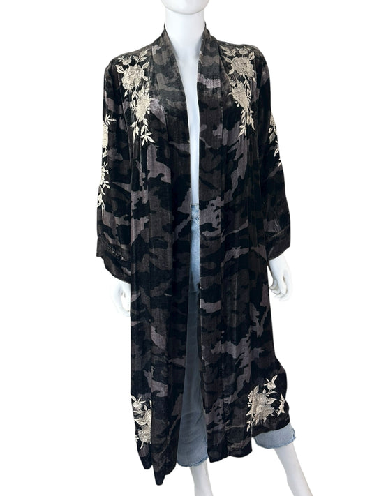 Johnny Was Santal Camouflage Velvet Duster Cardigan Size M