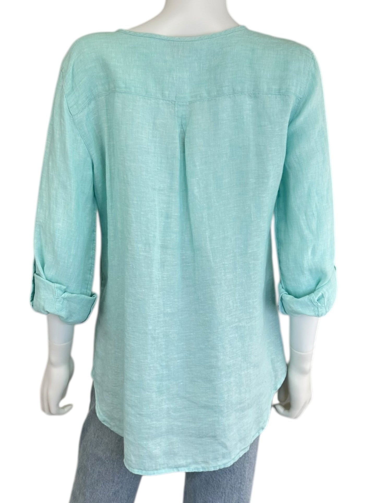 Talbots 100% Linen Aqua Button-Down Shirt Size M