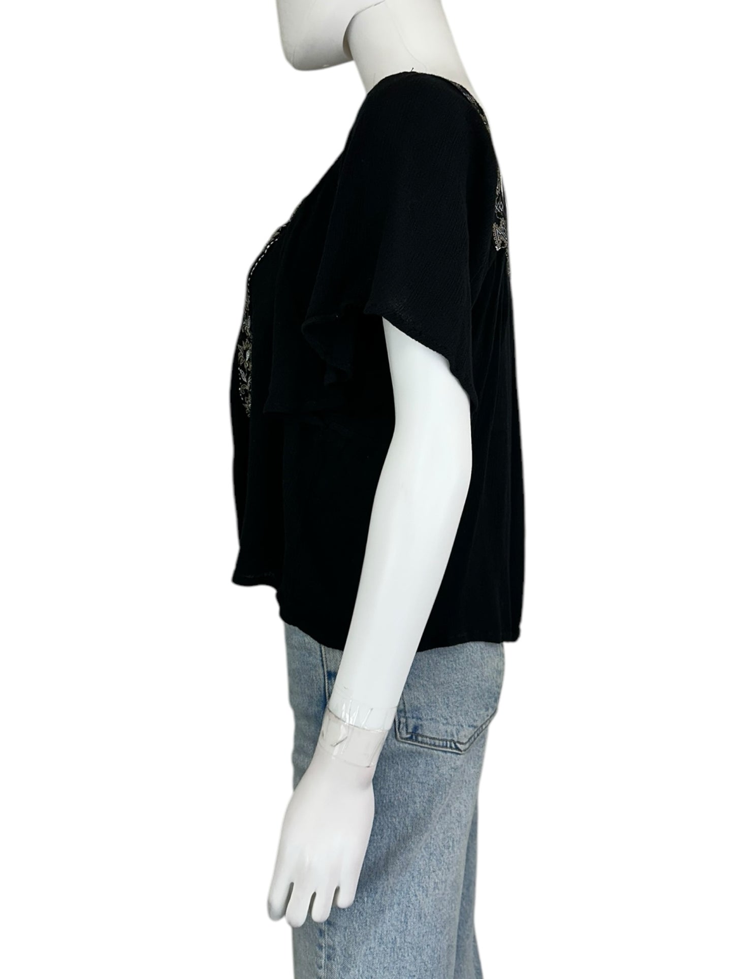 ELIE TAHARI Black Embroidered Blouse Size L
