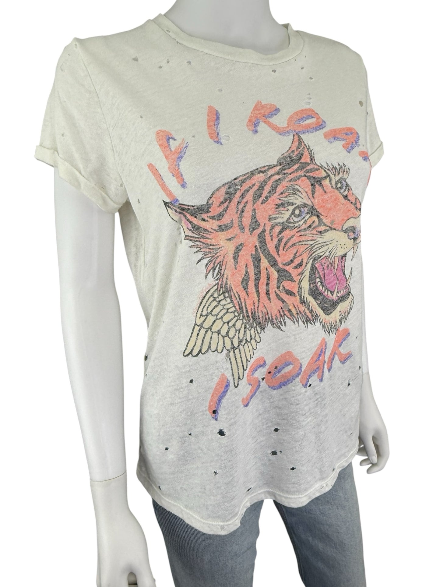 Lauren Moshi Distressed Bess If I Roar Graphic Tee Size XS