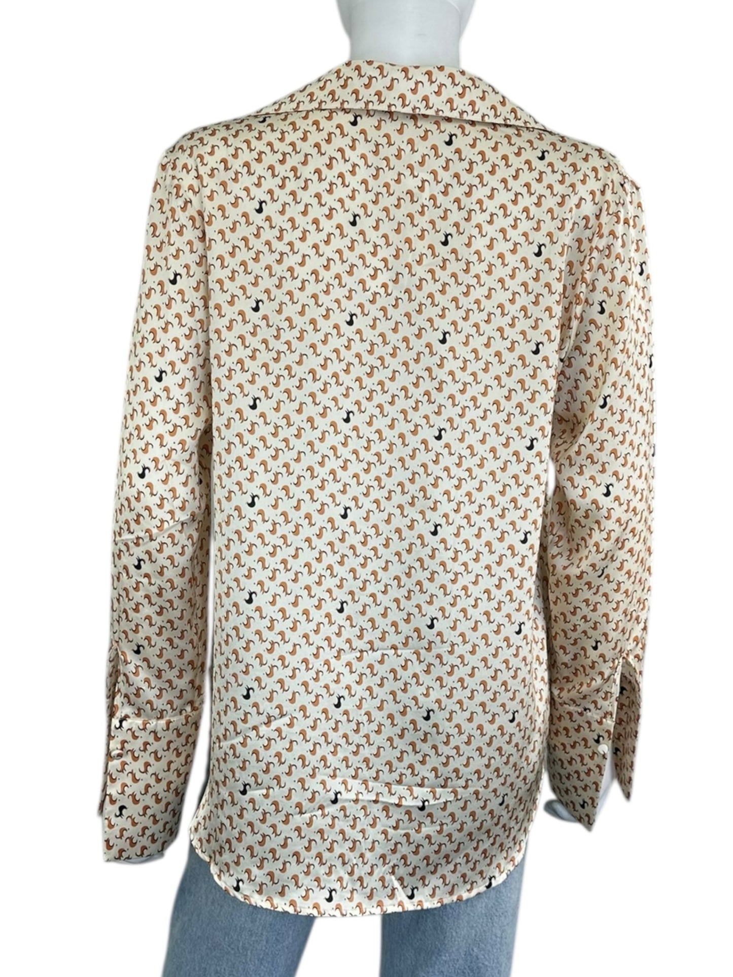 catherine gee Cream Patterned Button Down 100% Silk Size S
