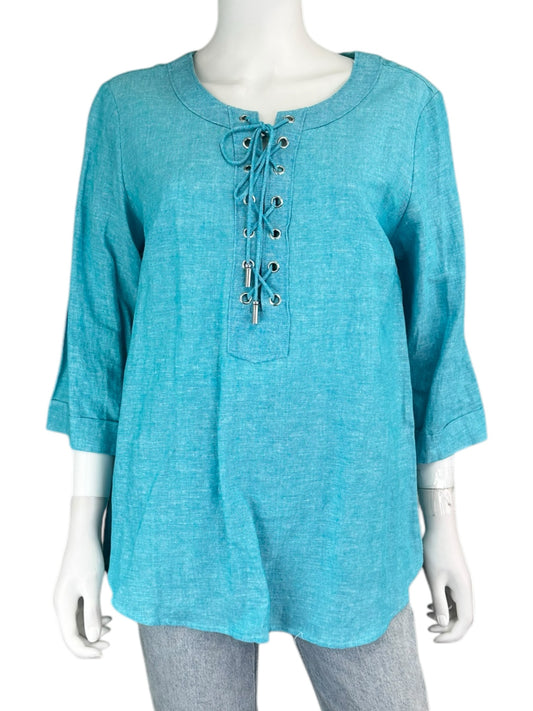 sharon young Aqua Linen Blouse Size M