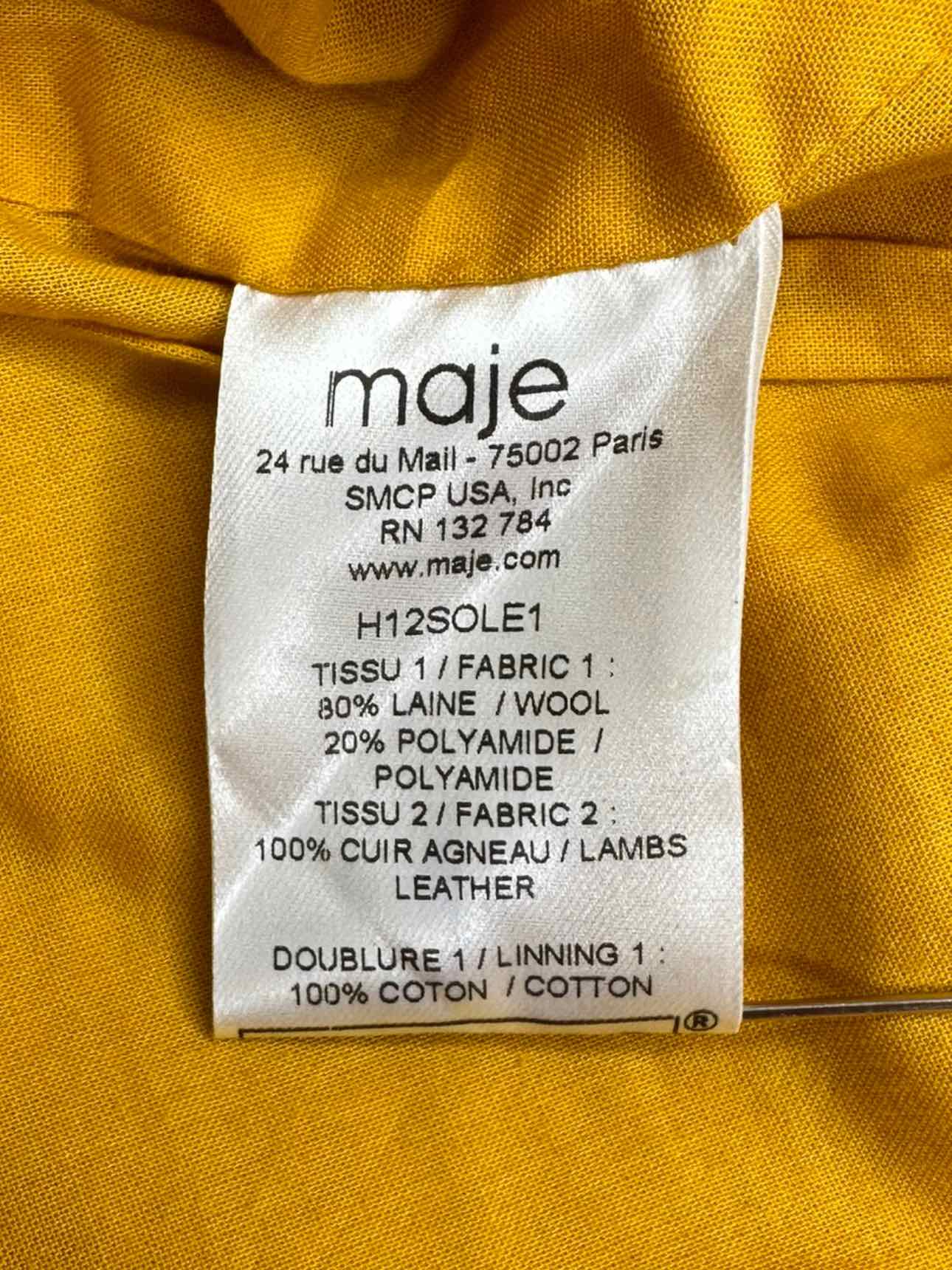 Maje Yellow Wool Mini Skirt Size S