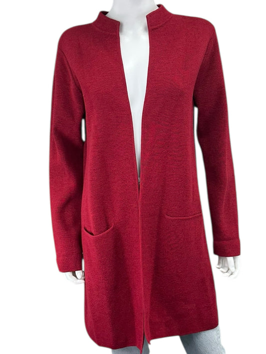 EILEEN FISHER Red 100% Wool Sweater Duster Cardigan Size M