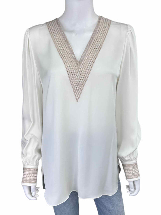 ELIE TAHARI Cream 100% Silk Eyelet Top Size S
