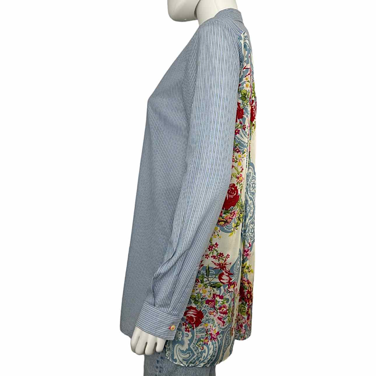Johnny Was Blue Striped Button-Down Shirt Size XS