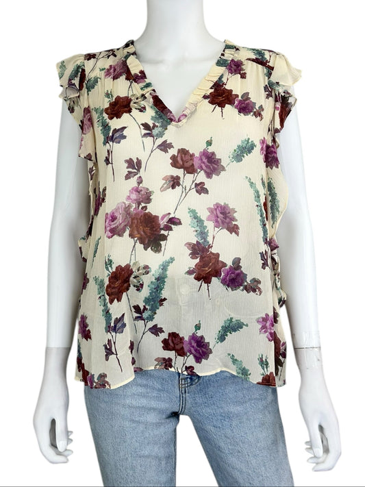 PAIGE Cream Floral Print Blouse Size S