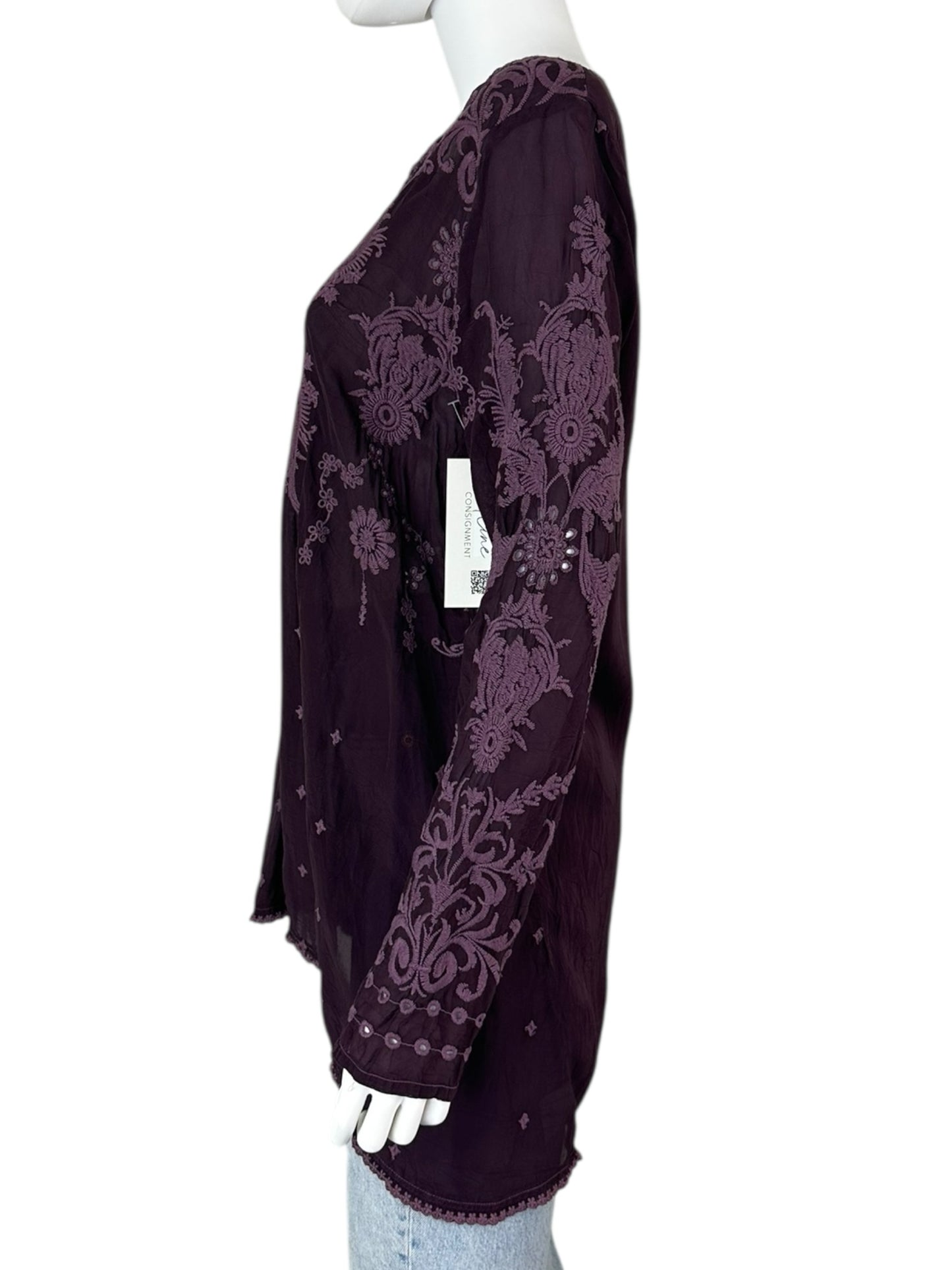 Johnny Was Purple Embroidered Tunic Top Size XS