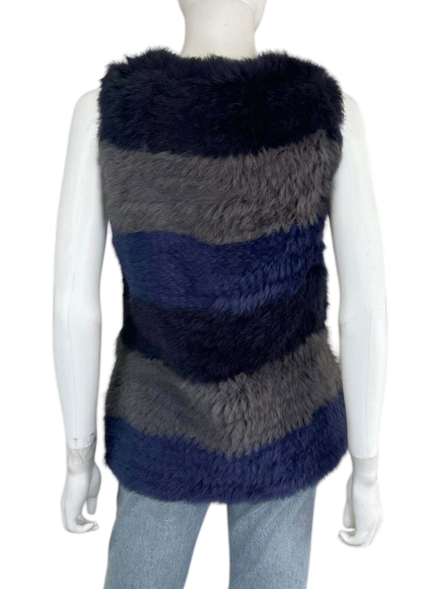 ETCETERA Blue Rabbit Fur Vest Size 8