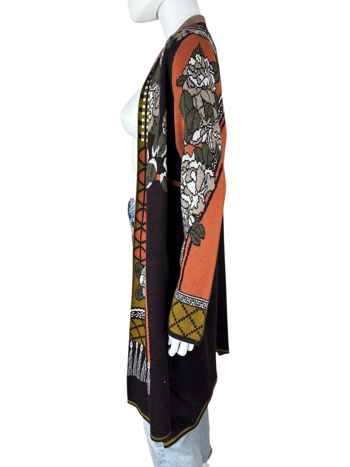 MAXSPORT Brown Floral Duster Cardigan Size L