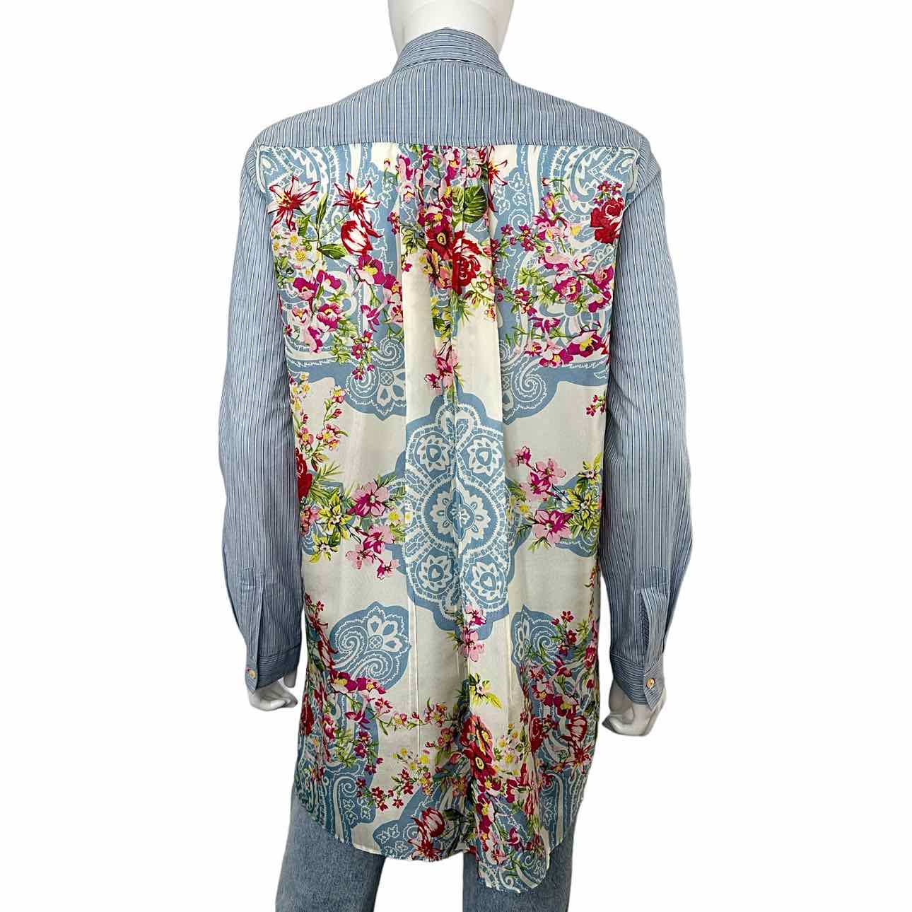 Johnny Was Blue Striped Button-Down Shirt Size XS
