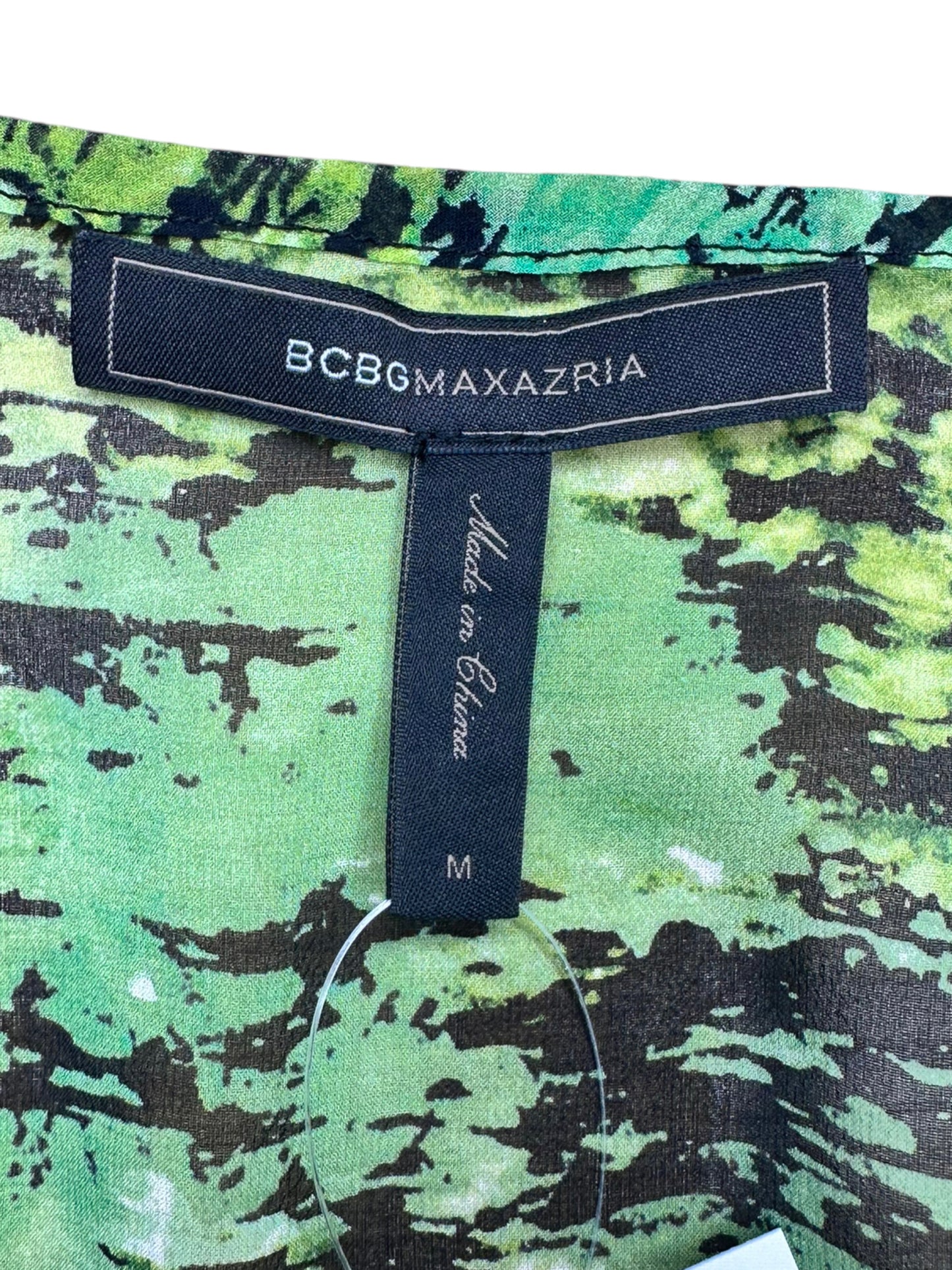 BCBGMAXAZRIA 100% Silk Green Printed Blouse Size M