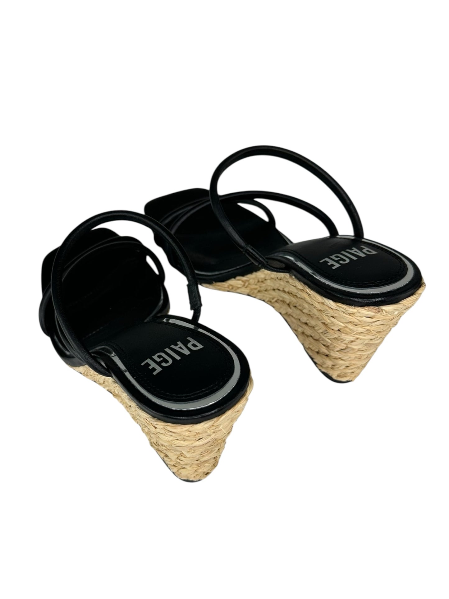 PAIGE Black Leather Stacey Three-Band Wedge Espadrilles Size 8