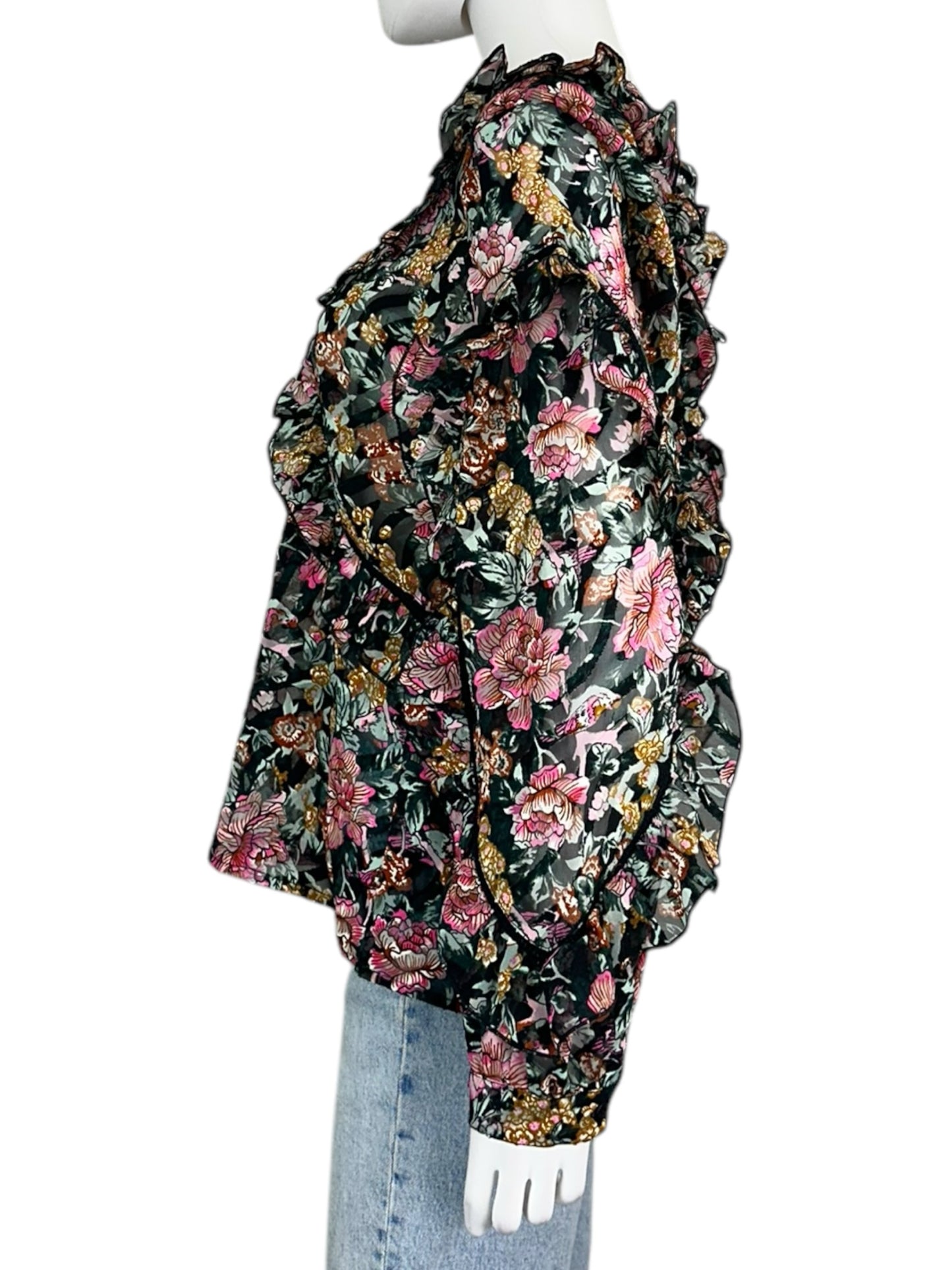 TOPSHOP Teal Floral Ruffle Blouse Size 8