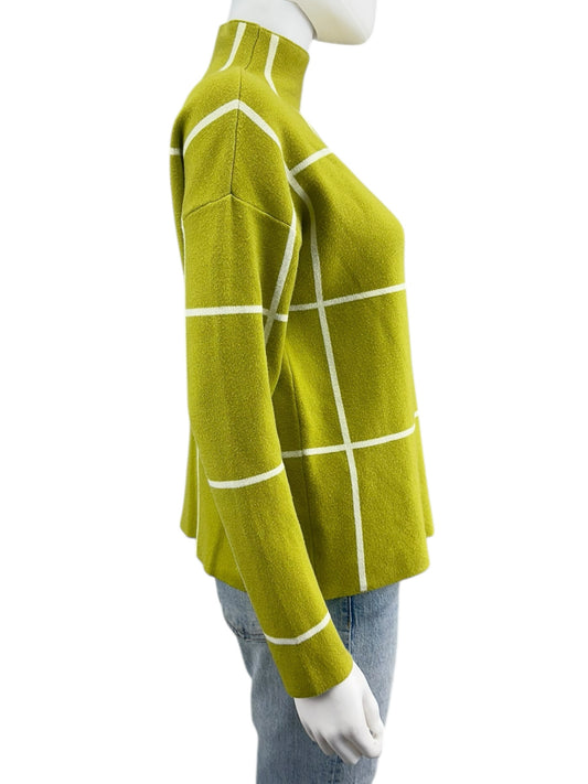 TAHARI Chartreuse Check Mock Neck Sweater Size M