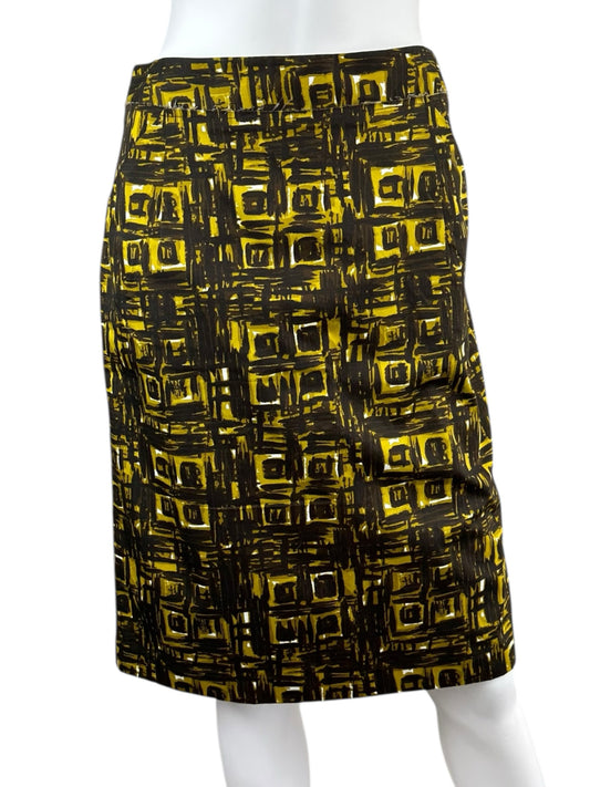 MILLY Black and Yellow Patterned Midi Skirt NWT Size 6