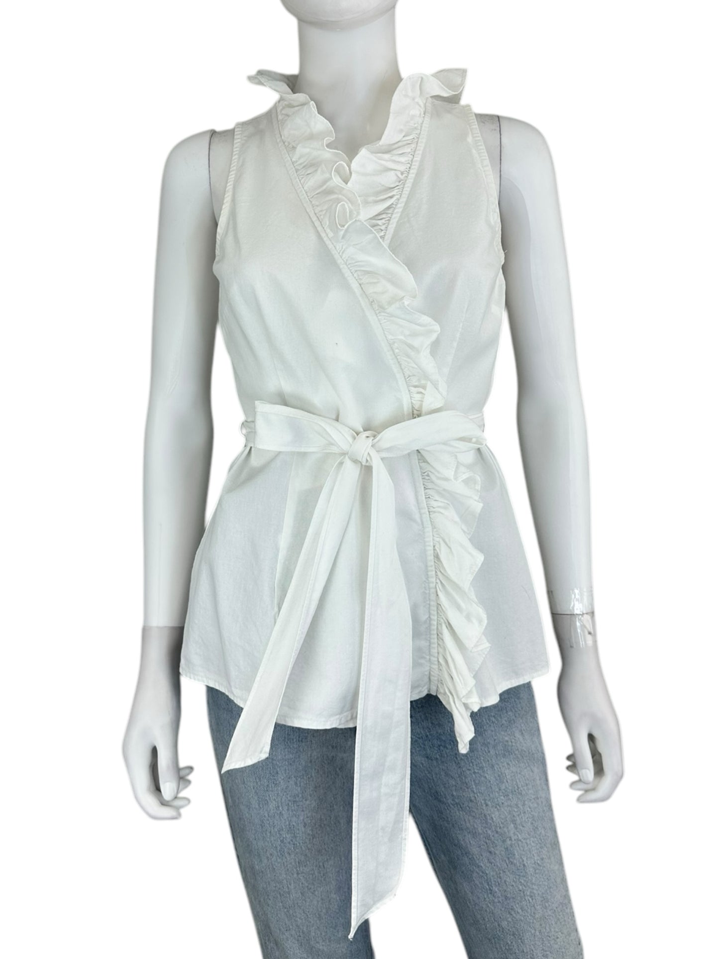 milly White Wrap Ruffle Blouse Size 2