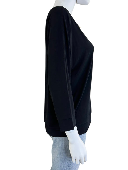 TAHARI Black Keyhole Detail Blouse Size L