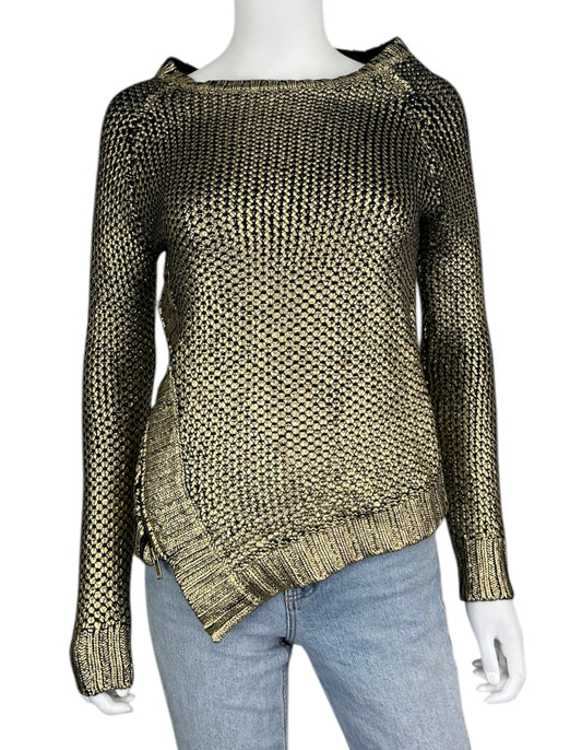 SAKS FIFTH AVENUE Black and Gold Sweater Size XS