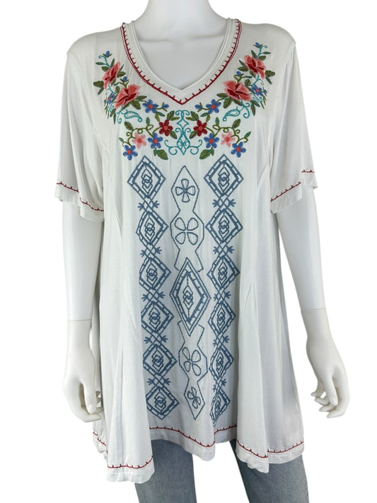 JOHN MARK White Embroidered Blouse Size XL
