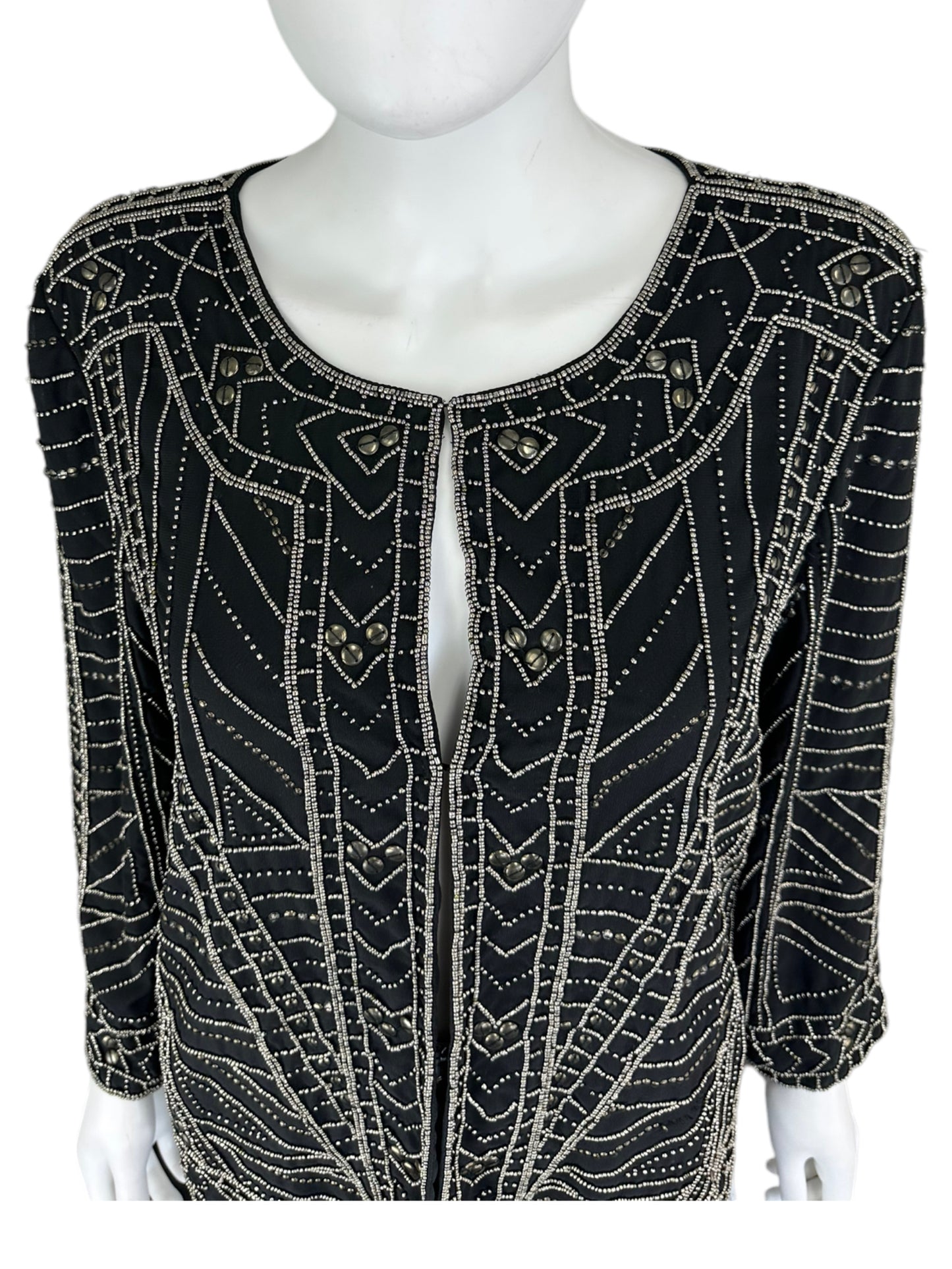 velvet BY GRAHAM & SPENCER Black Beaded Dress Jacket Size L