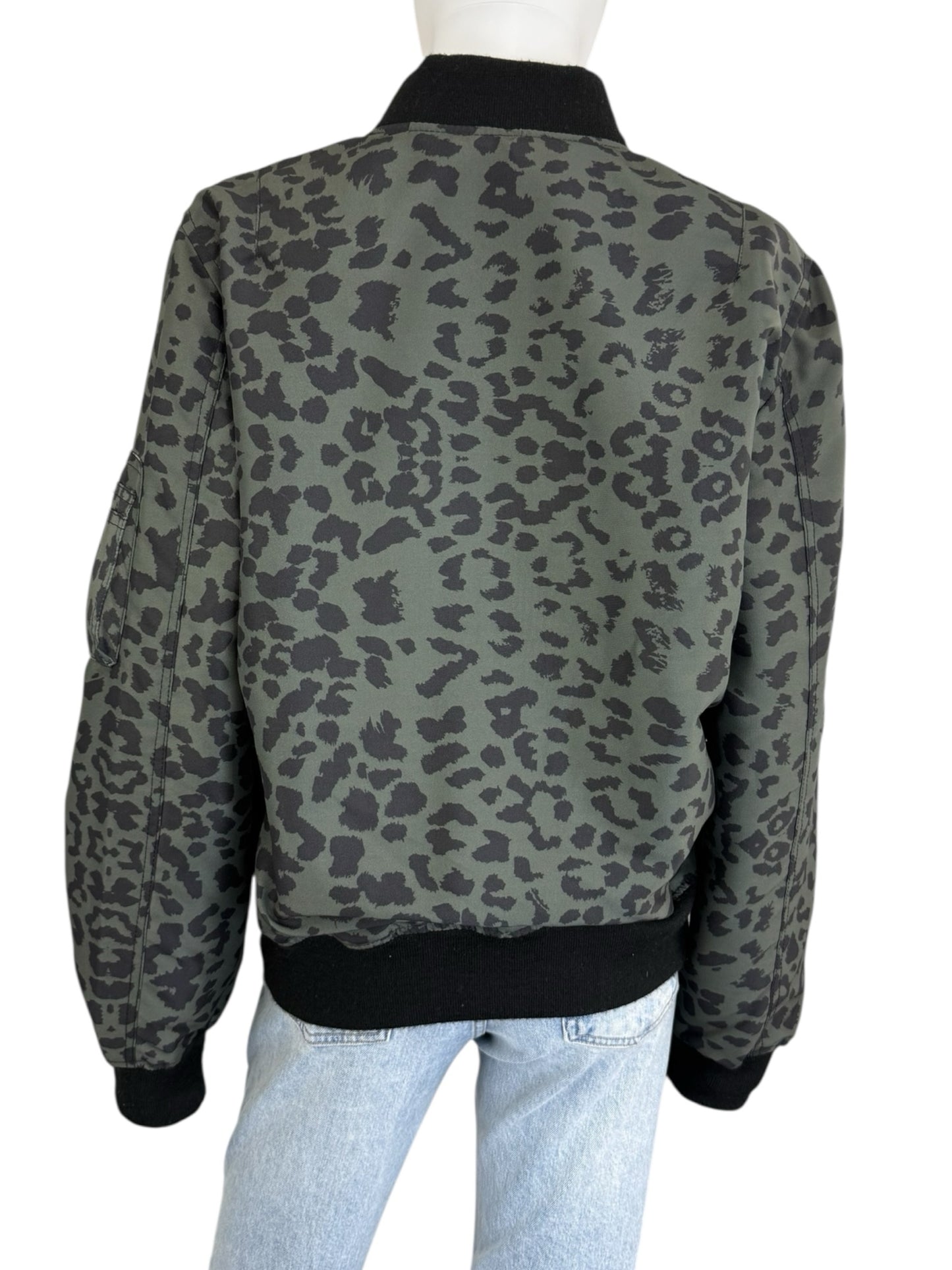 CHRLDR Green Leopard Satin Bomber Jacket Size M