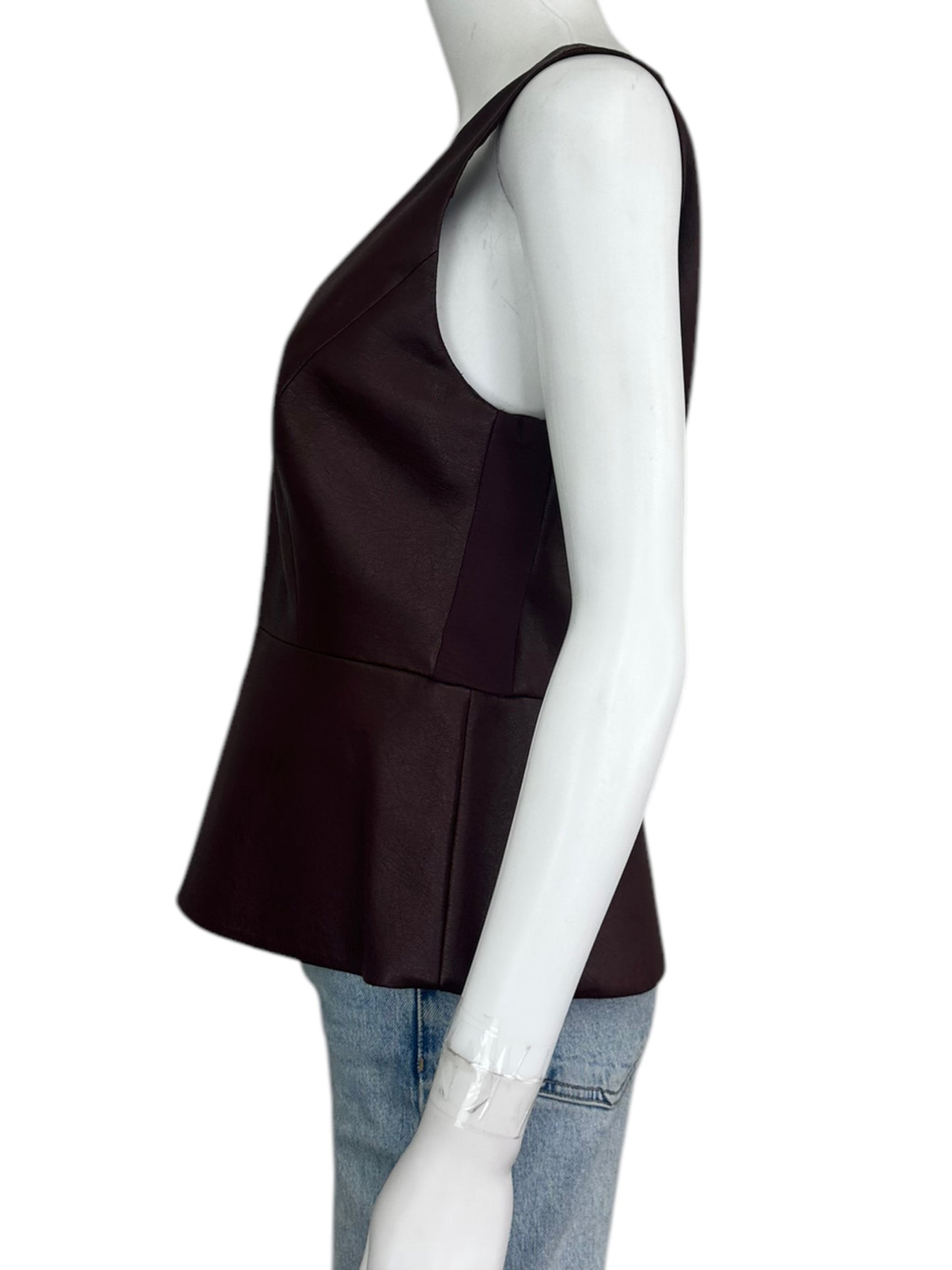 BCBGMAXAZRIA Burgundy Vegan Leather Blouse Size L