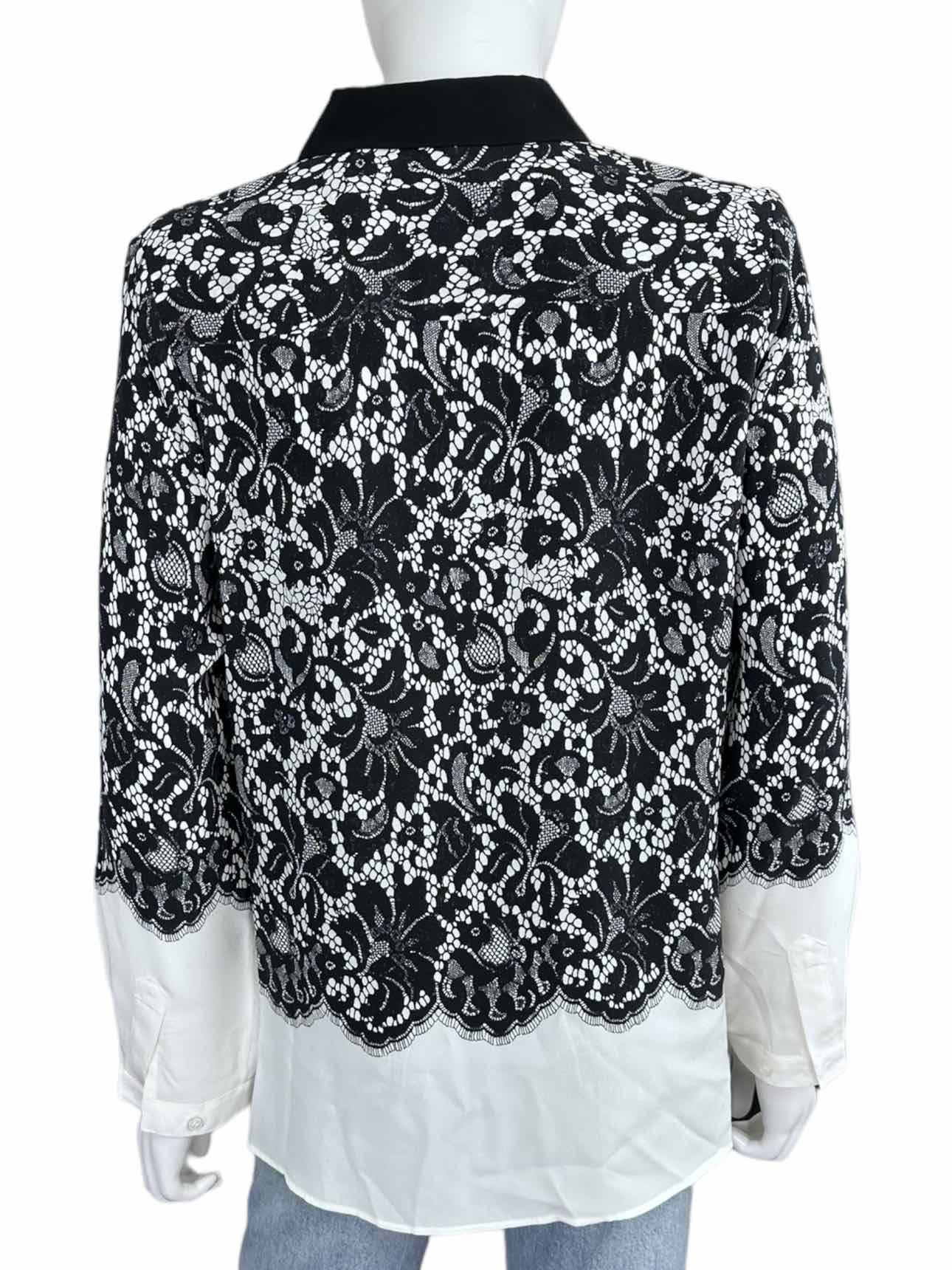 GO Silk Black Lace 100% Silk Button-down Size M