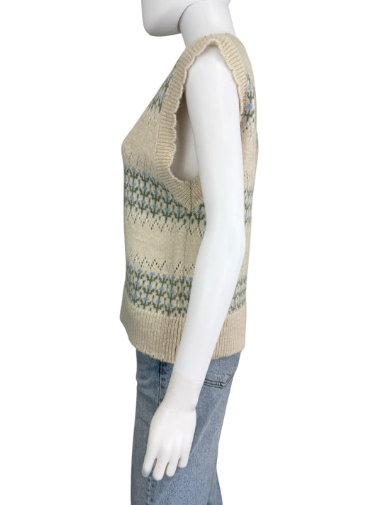 heartloom Cream Floral Pointelle Sweater Vest Size S