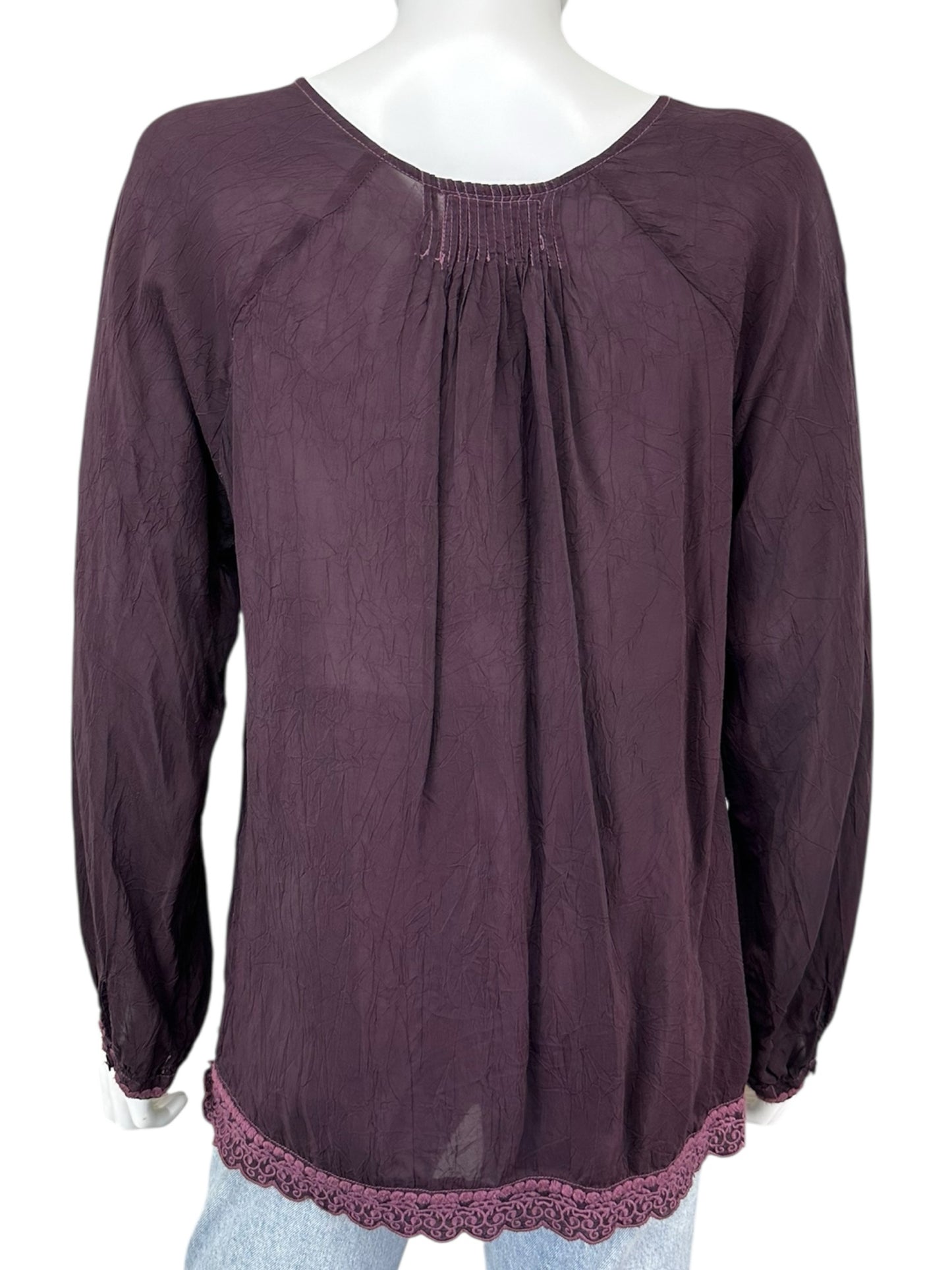 Johnny Was Purple Embroidered Blouse Size S