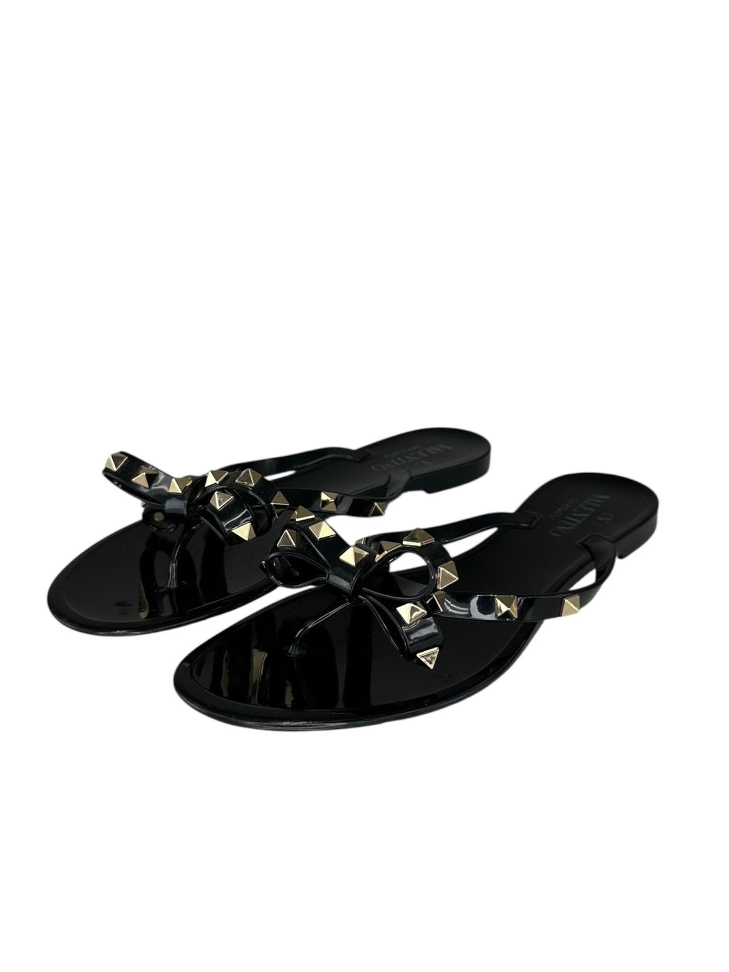 VALENTINO Black Rockstud Rubber Slipper Size 38