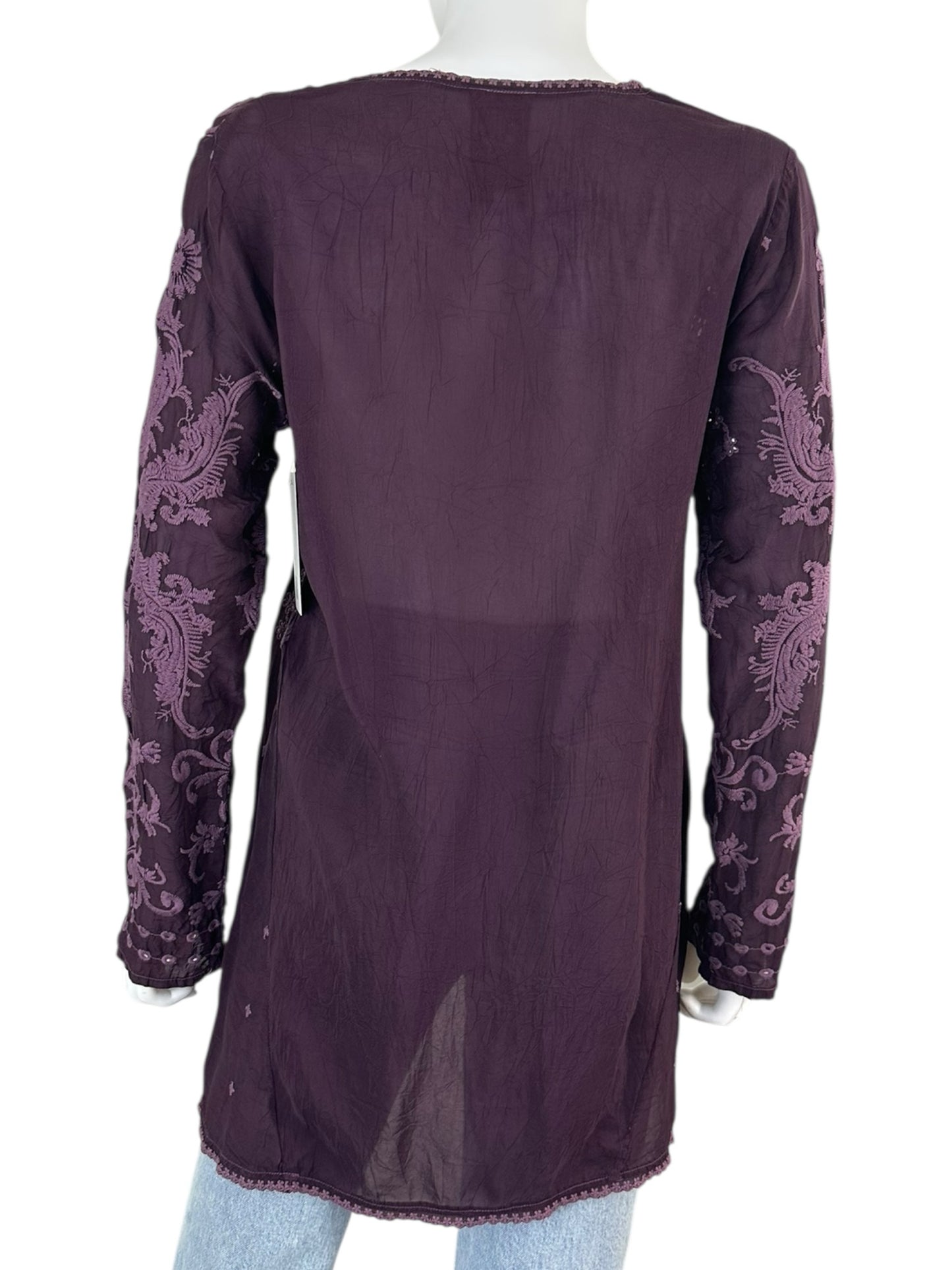 Johnny Was Purple Embroidered Tunic Top Size XS