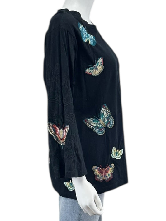 Johnny Was Black Butterfly Knit Top Size M